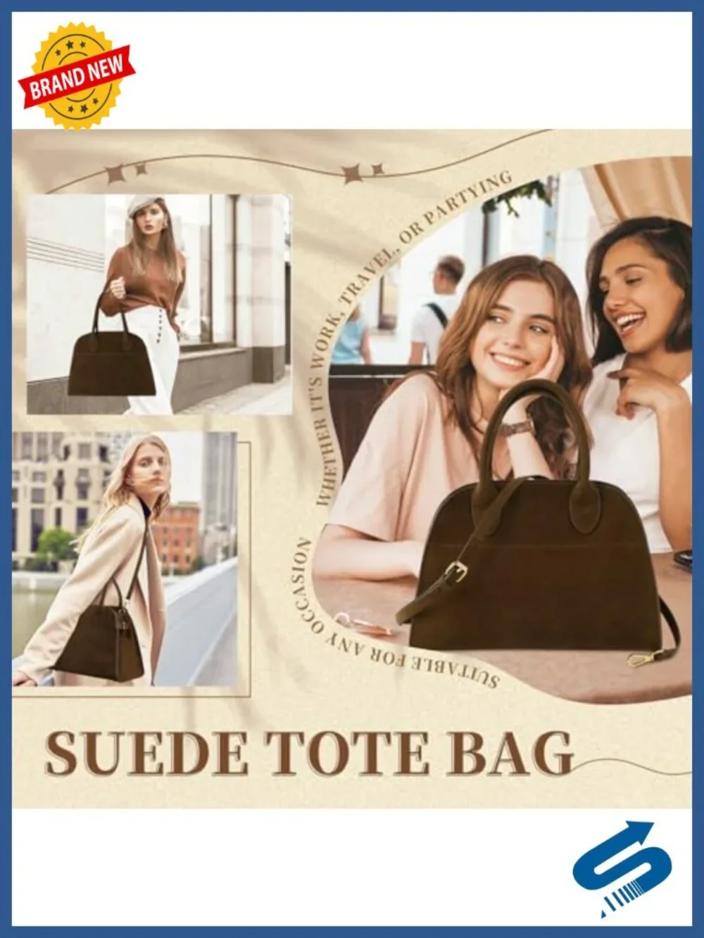Vegan Suede Tote Bag Top Handle Satchel Shoulder Bag for Women Office Travel